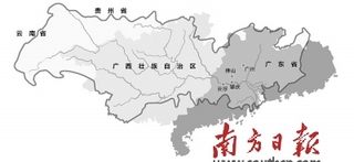 珠江-西江流域は長江流域に次ぐ国内で2番目の河川流域であり、広東省の4市、広西チワン族自治区の7市を通過する。川上は雲南省と貴州省の4市に通じ、流域人口は約1億2千万人に上る。
